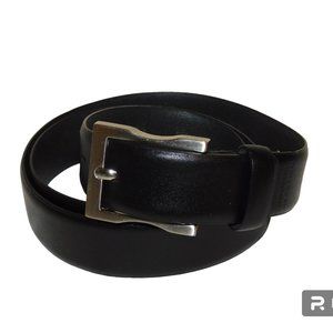 Men's Black Genuine Leather Belt Silver Tone Hardware